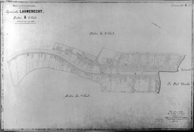 818114 Kadastrale kaart (minuutplan) van de gemeente Lauwerecht Sectie A, tweede blad met de grenzen van het ...